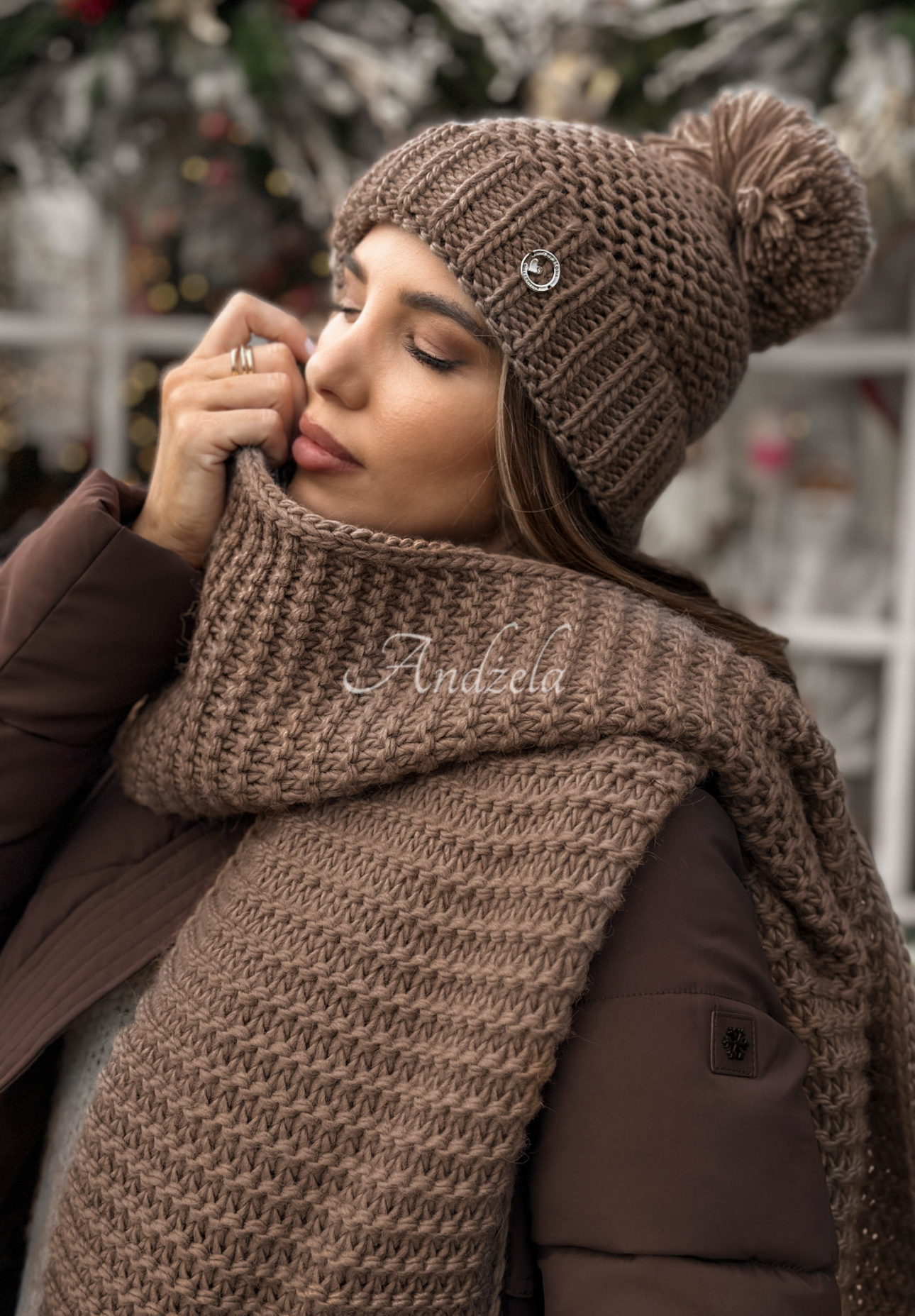 Súprava čiapka a šál s volnou Best Winter Days Mokka