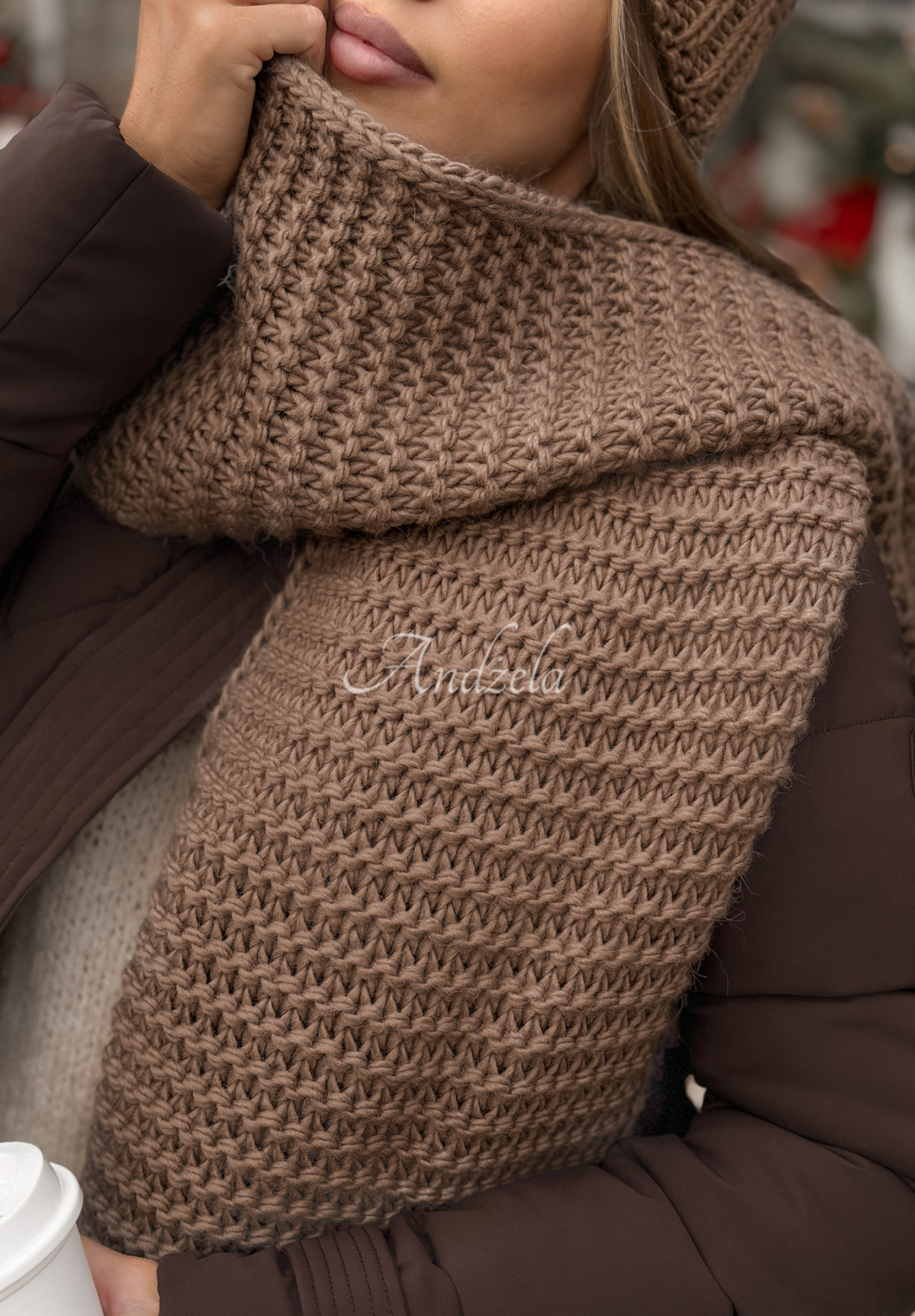 Súprava čiapka a šál s volnou Best Winter Days Mokka