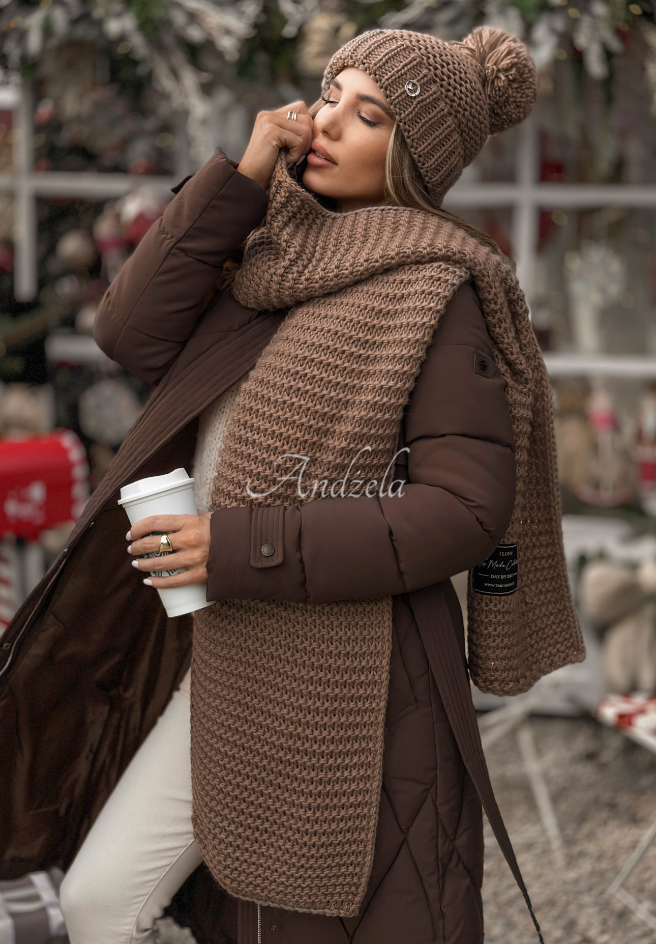 Súprava čiapka a šál s volnou Best Winter Days Mokka