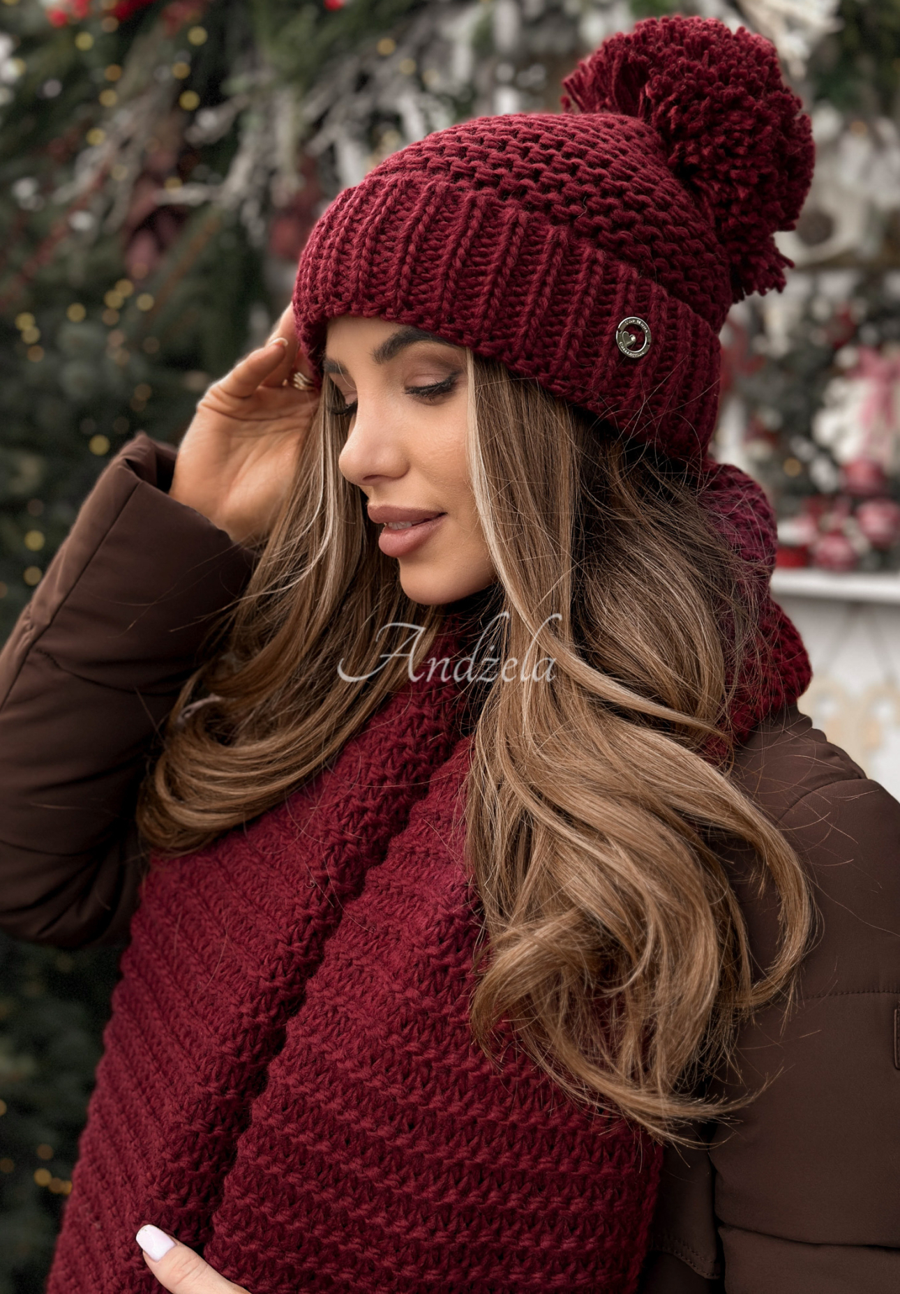 Súprava čiapka a šál s volnou Best Winter Days bordová