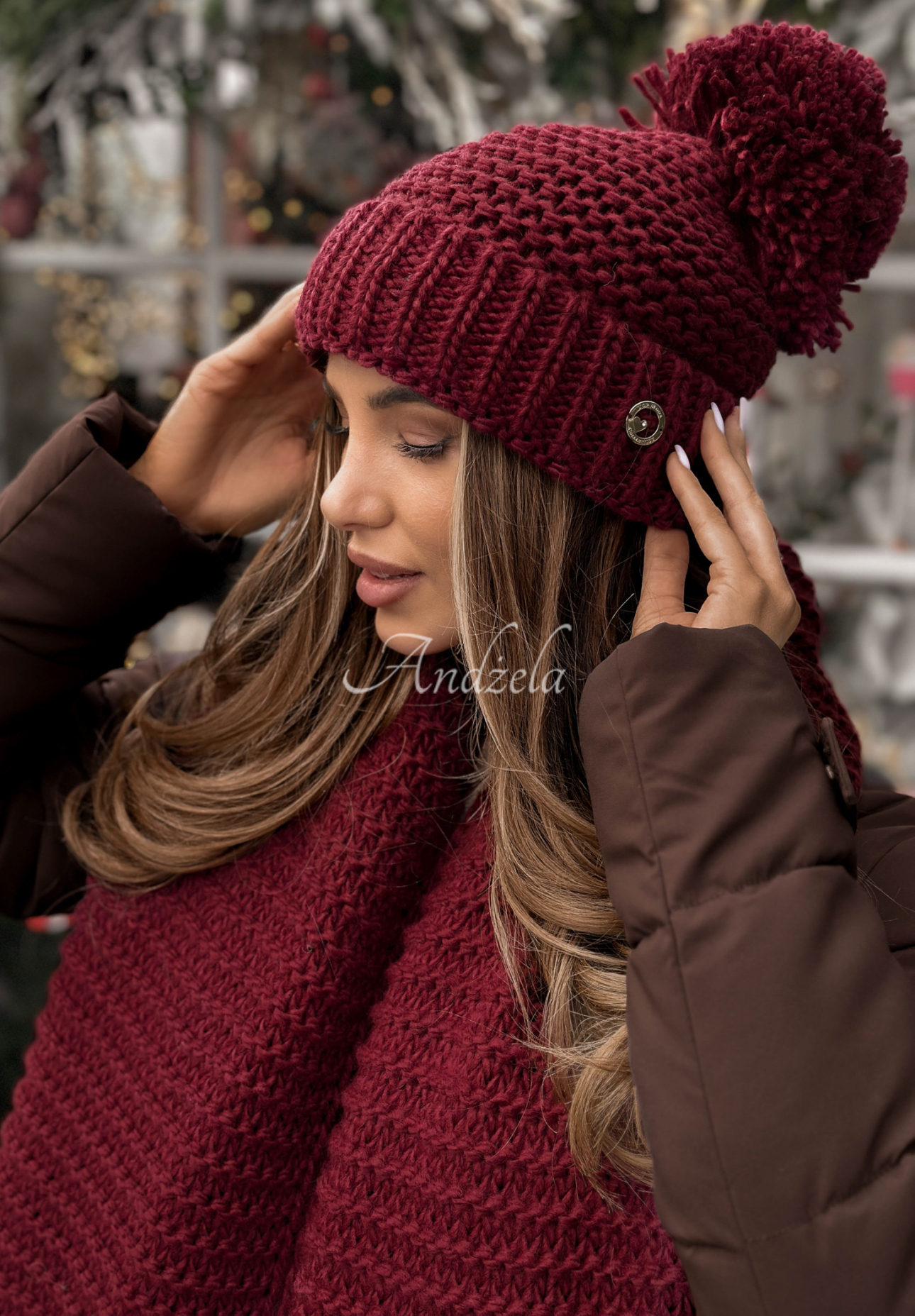 Súprava čiapka a šál s volnou Best Winter Days bordová