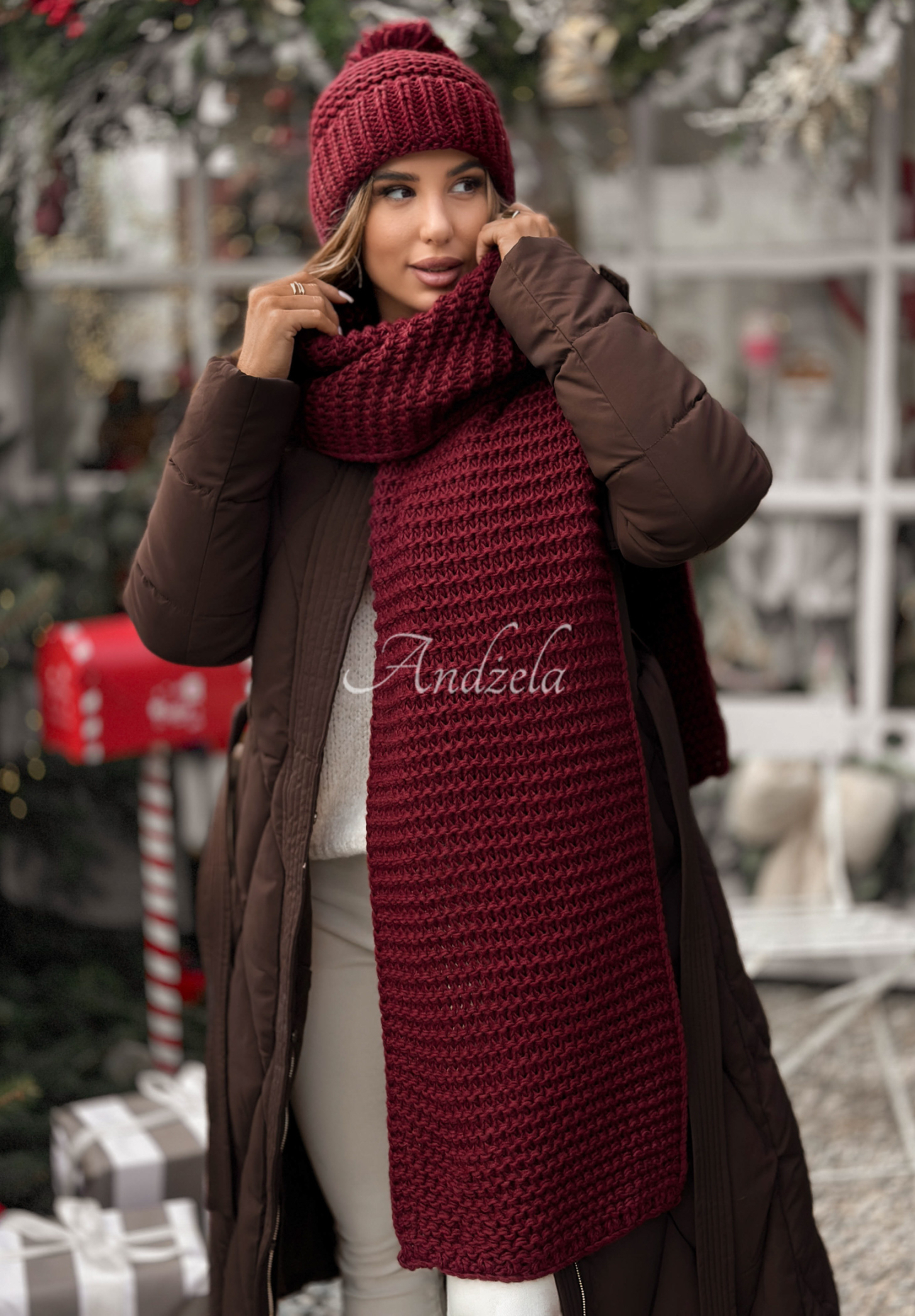 Súprava čiapka a šál s volnou Best Winter Days bordová