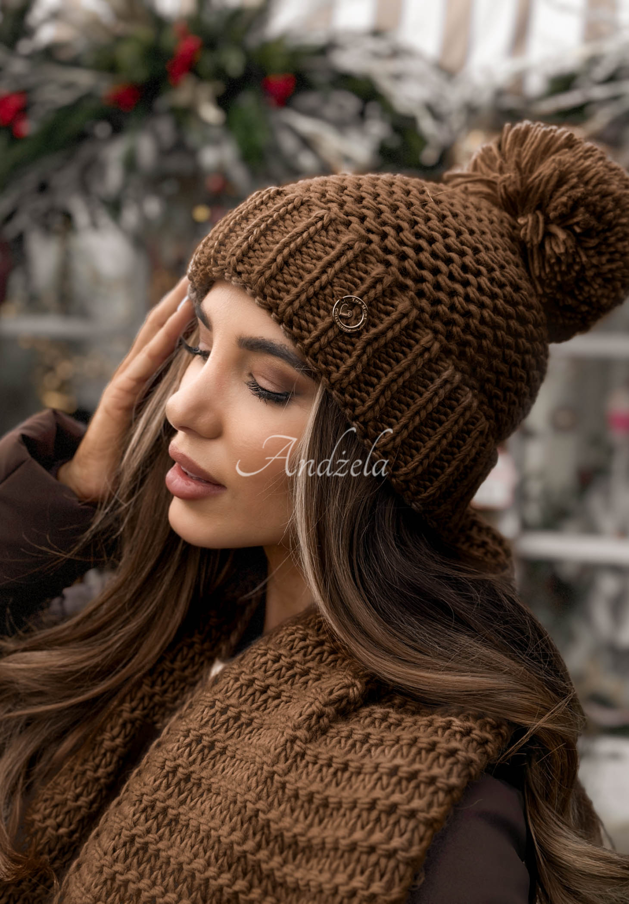 Súprava čiapka a šál s volnou Best Winter Days čokoládový