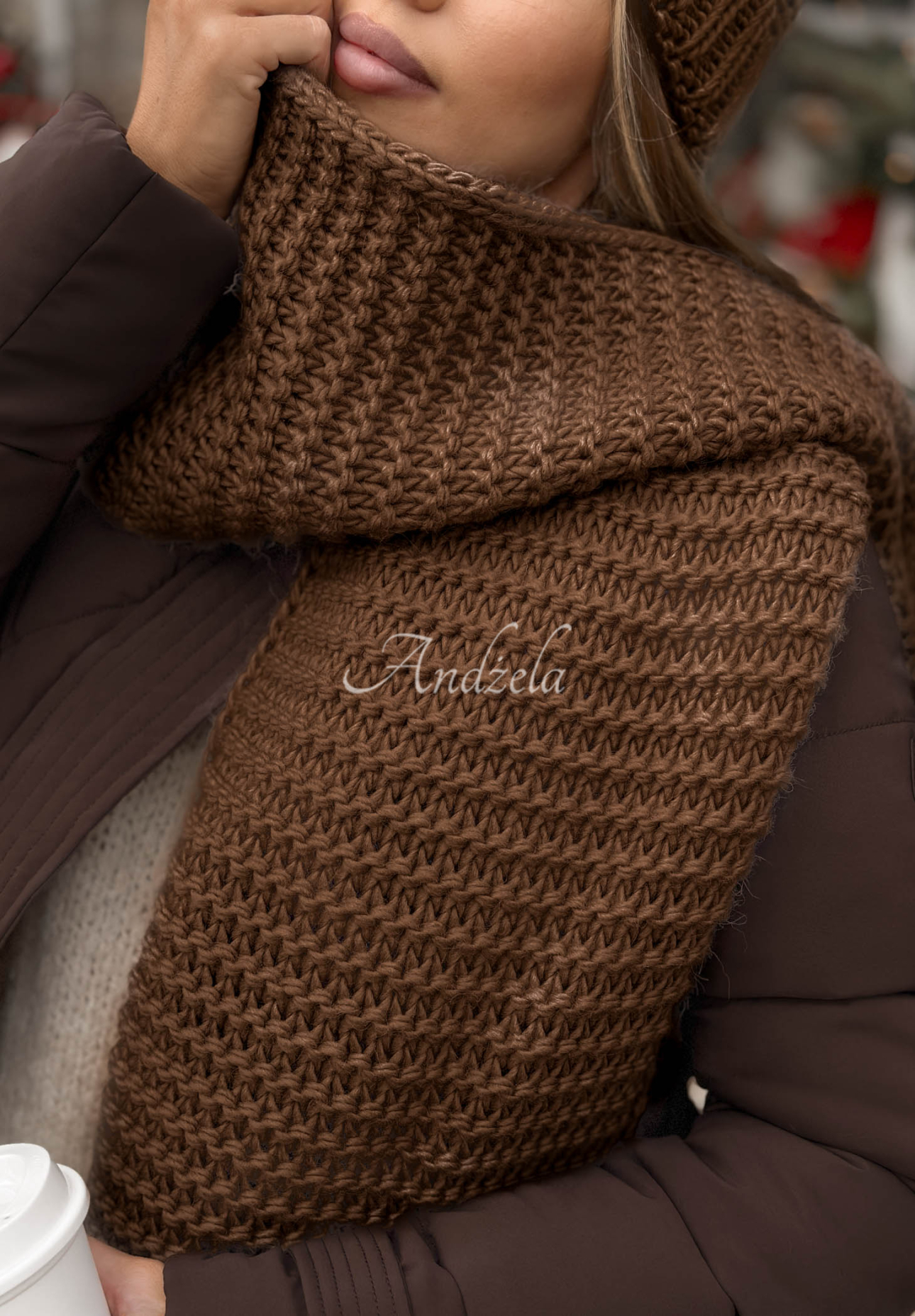 Súprava čiapka a šál s volnou Best Winter Days čokoládový