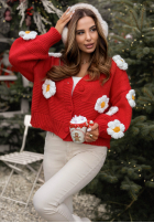 Krátky kardigan s kvetmi Puffy Flowers  červený