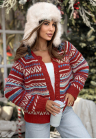 Krótki kardigan so vzormi Tea Season červený