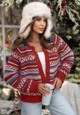 Krátky kardigan so vzormi Tea Season červený