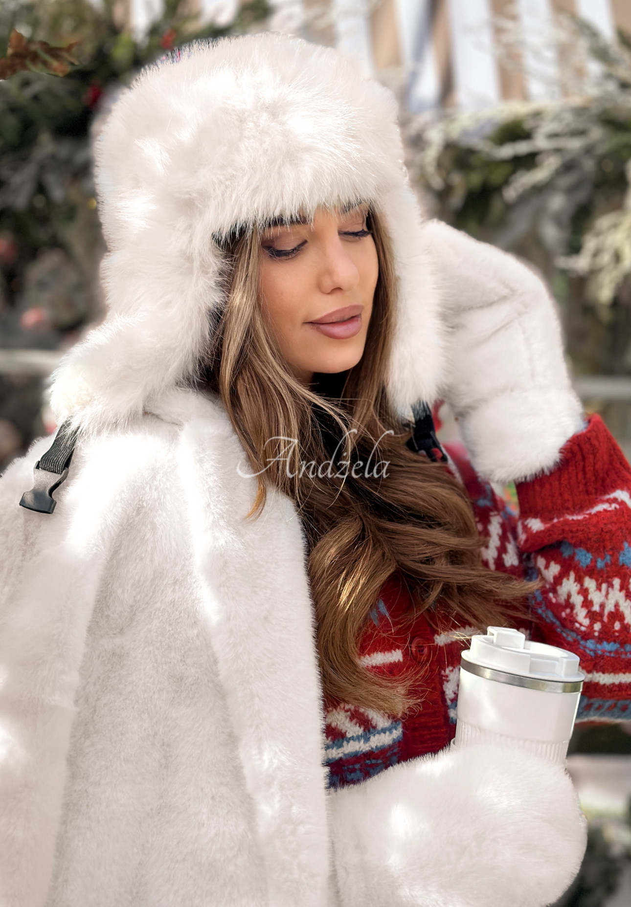 Kožušinová čiapka ušatka Winter Bear ecru