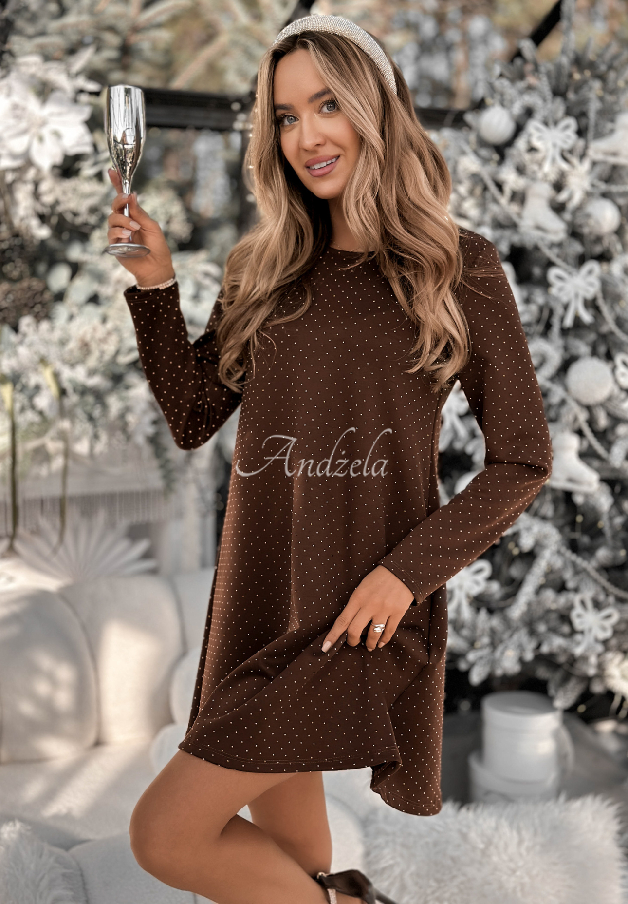 Šaty s kryštálmi Sparkle Like Stars čokoládová