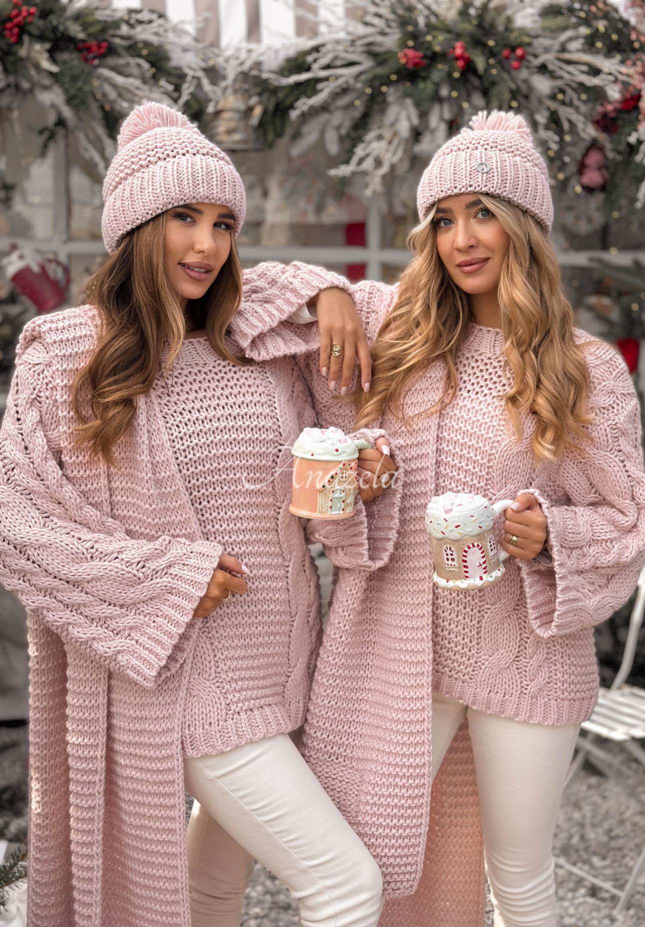 Pletený sveter oversize s vlnou Days Are Short púdrovo ružová