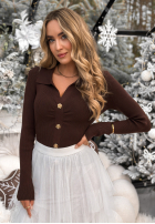 Prążkowana Blúzka z kołnierzem Feeling Nice čokoládová