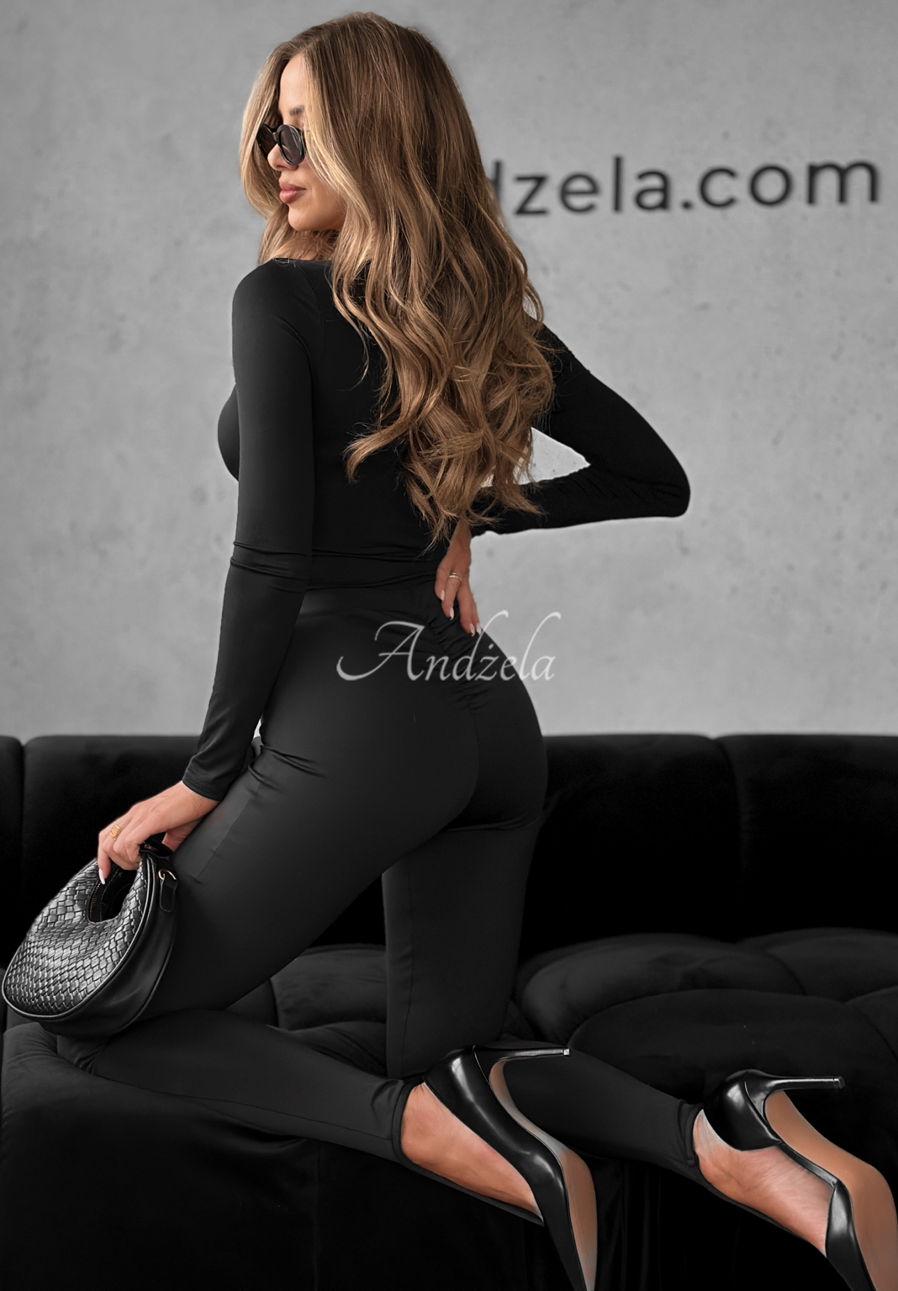 Viskózové legíny s riasením a látkou cez palec Lazy After moon čierne