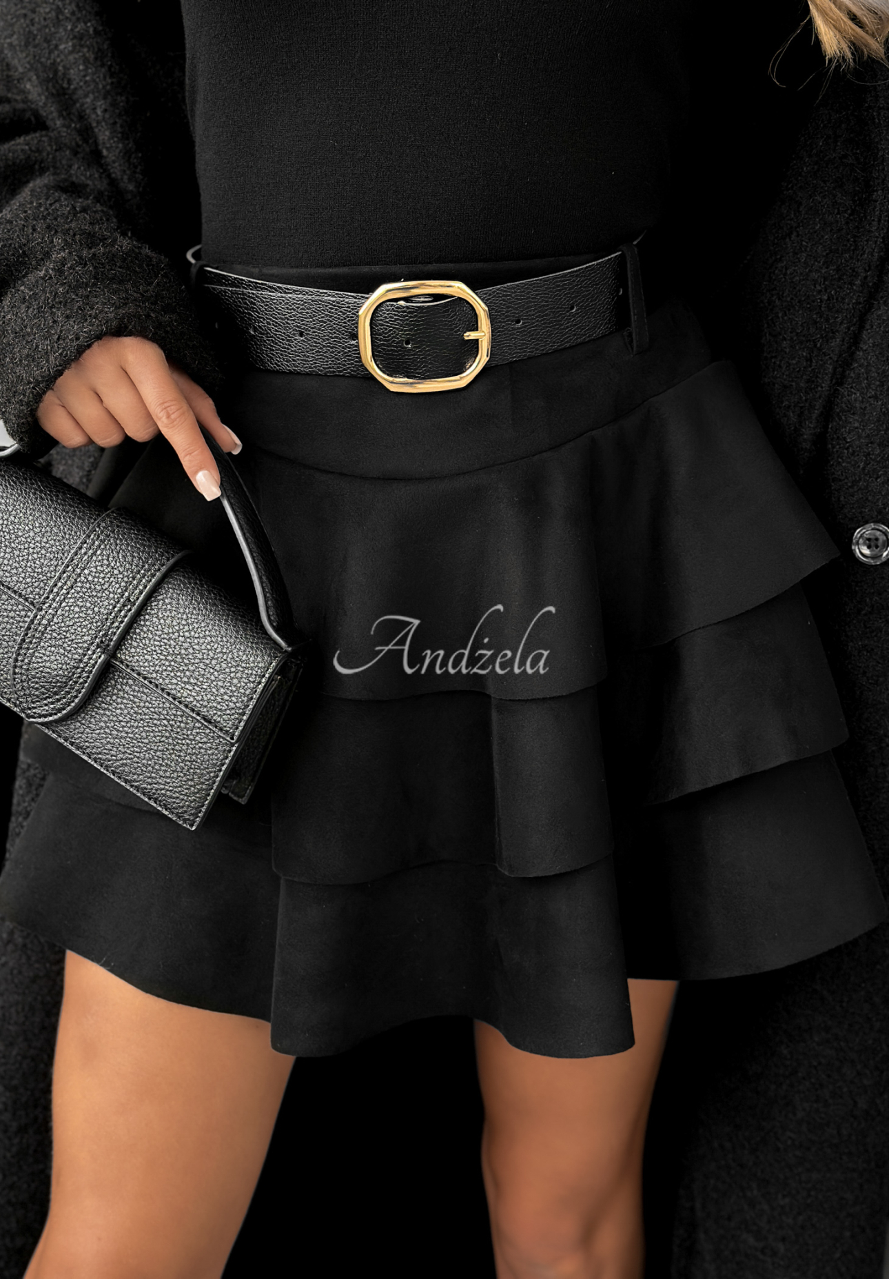 Semišové sukňo-šortky mini s volánmi Girly Time čierna