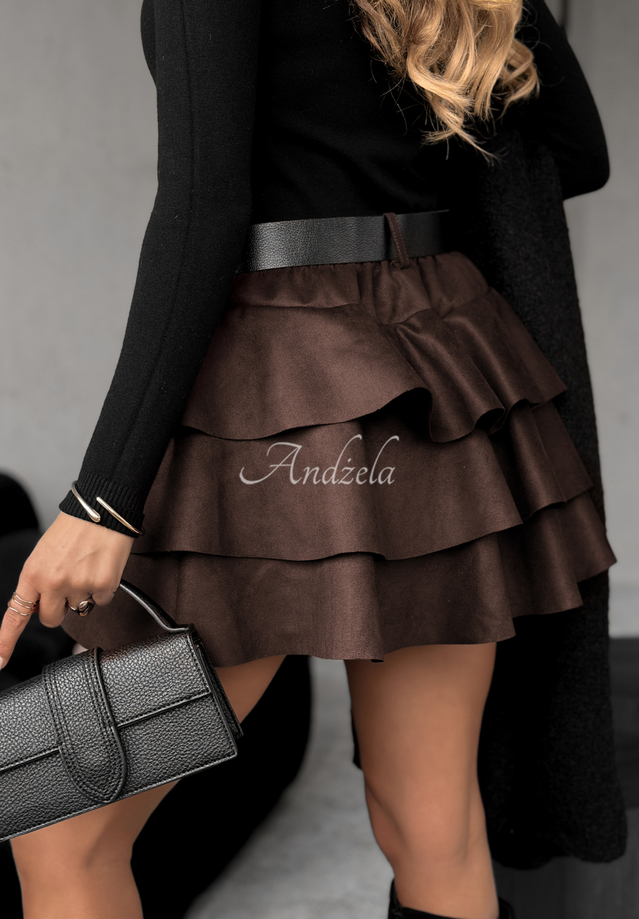 Semišové sukňo-šortky mini s volánmi Girly Time čokoládová