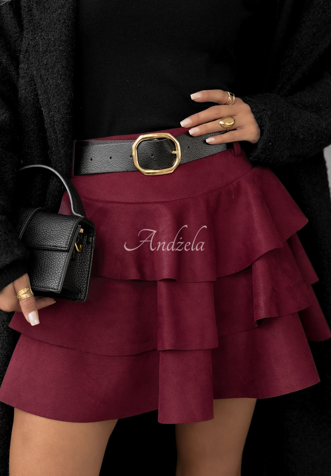 Semišové sukňo-šortky mini s volánmi Girly Time bordové