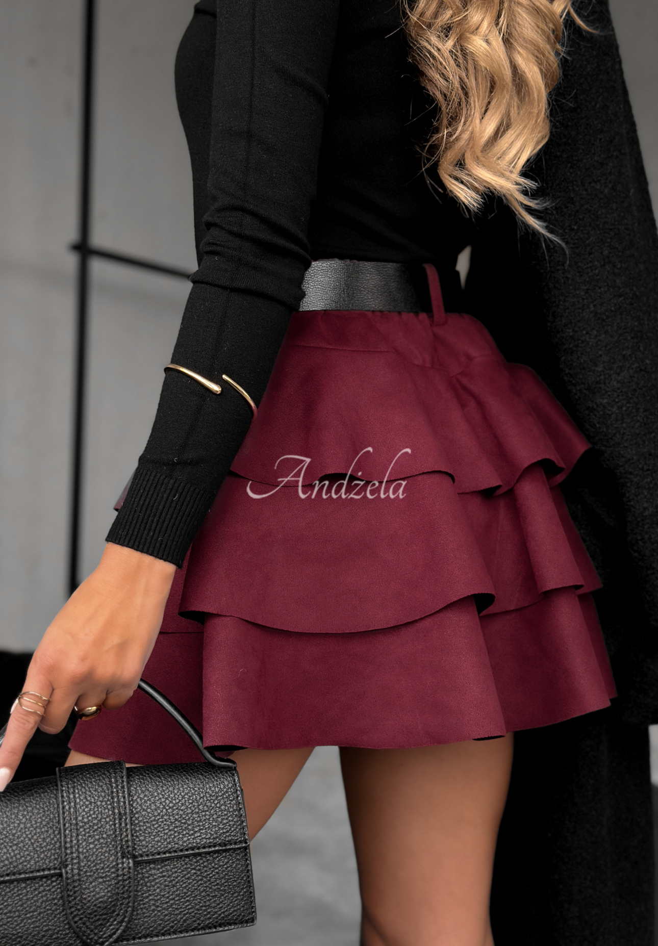 Semišové sukňo-šortky mini s volánmi Girly Time bordové