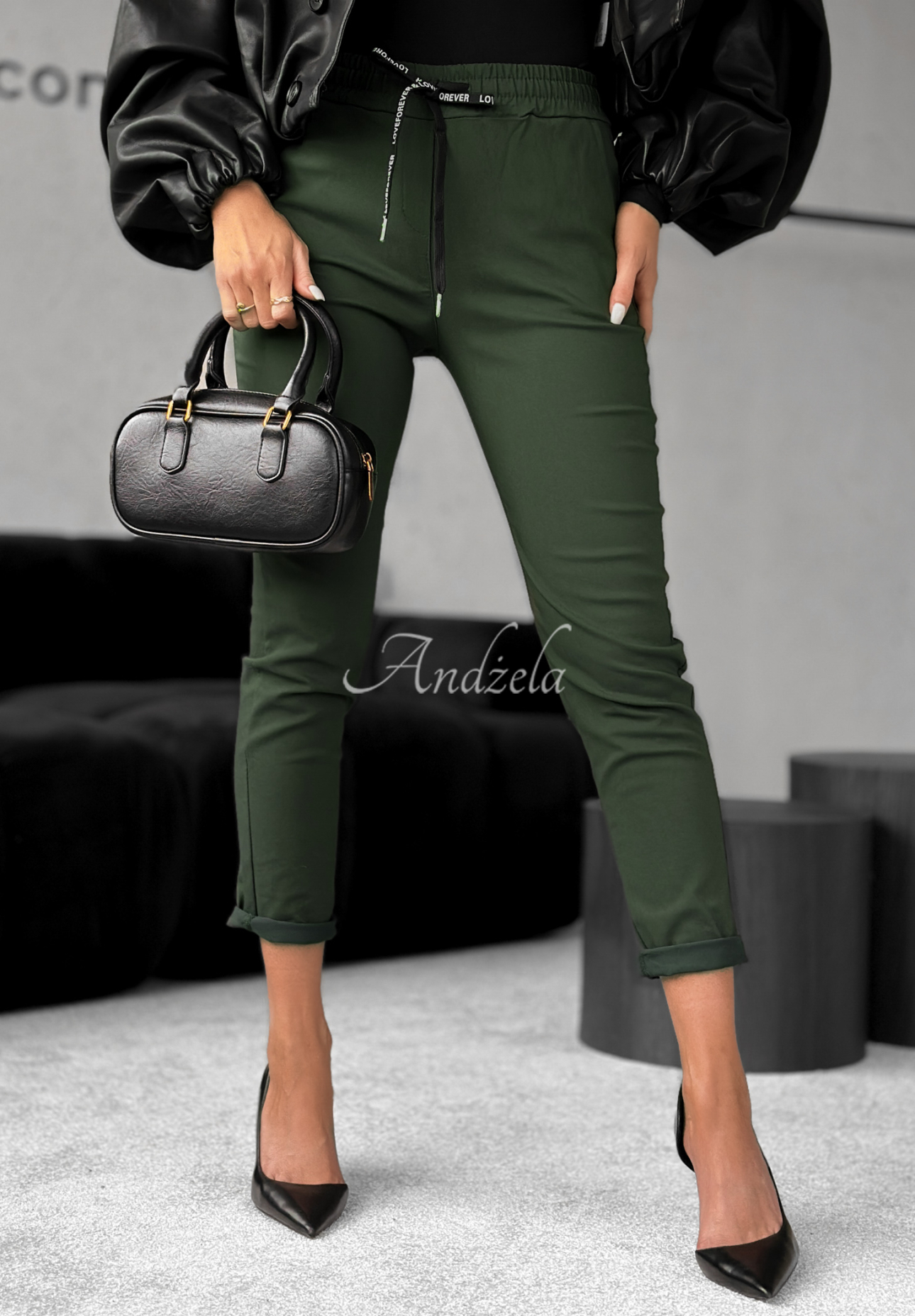 Nohavice Harwinton tmavé khaki