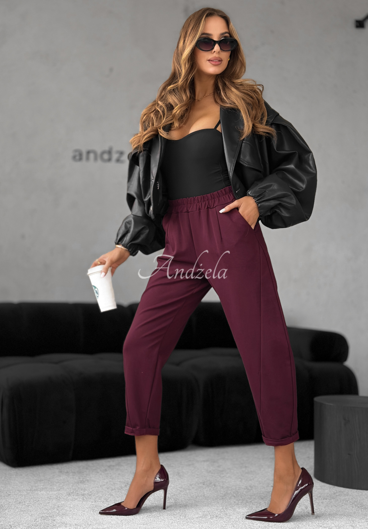 Viskózové nohavice banana It Was Real bordové