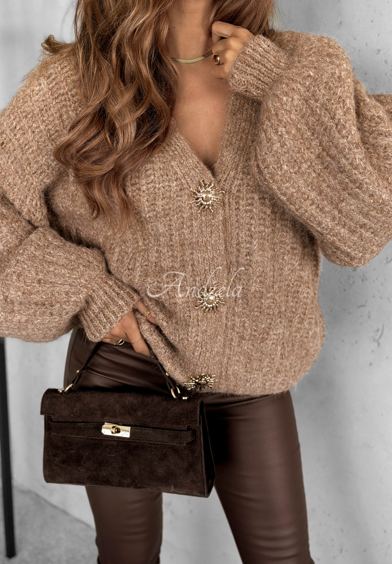 Viskózový krátky kardigan s naberanými rukávmi a vlnou Snow Hill béžový