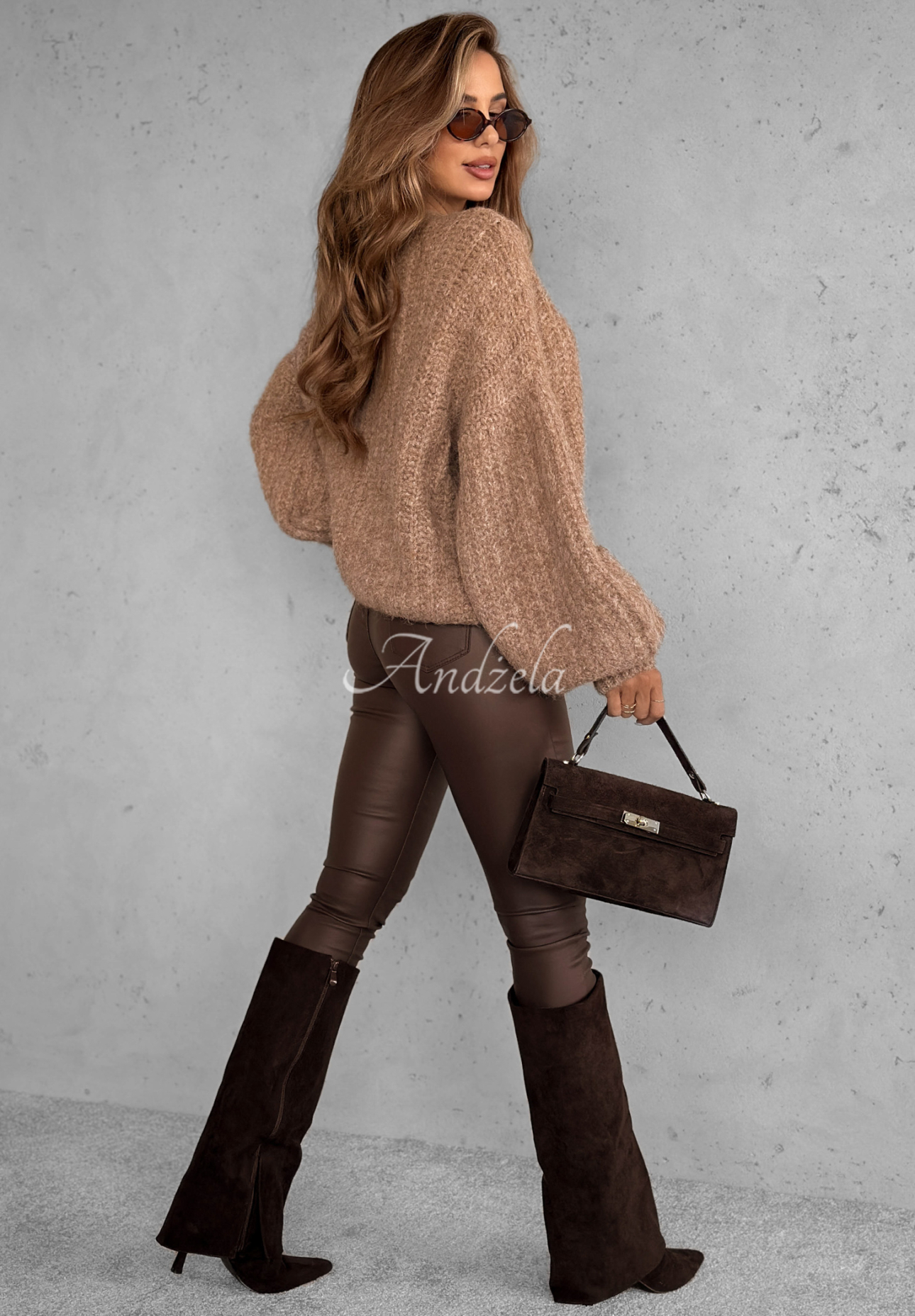 Viskózový krátky kardigan s naberanými rukávmi a vlnou Snow Hill béžový