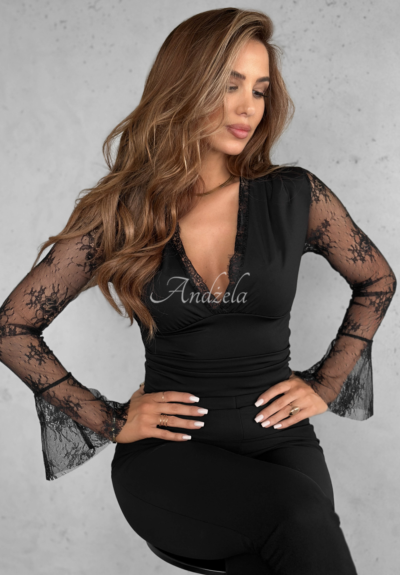 Body s čipkou Quit Talking čierne