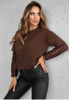 Tričko z koronkowymi rękawami The Only Thing čokoládová