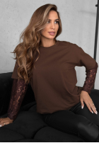 Tričko z koronkowymi rękawami The Only Thing čokoládová