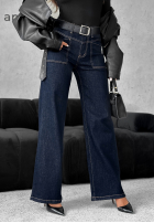 Džínsy wide leg s opaskom Still Learning tmavomodré