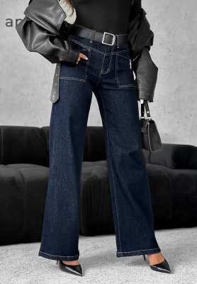 Džínsy wide leg s opaskom Still Learning tmavomodré