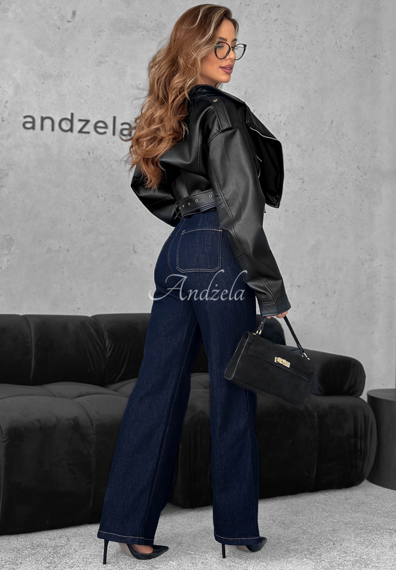 Džínsy wide leg s opaskom Still Learning tmavomodré