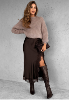 Satynowa Sukňa  midi z koronką Hot Topic čokoládová