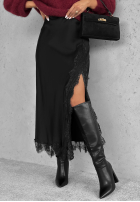 Satynowa Sukňa  midi z koronką Hot Topic čierna