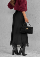 Satynowa Sukňa  midi z koronką Hot Topic čierna