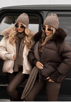 Prešívaná Bunda s kapucňou i futerkiem Little Snowman čokoládová