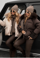 Prešívaná Bunda s kapucňou i futerkiem Little Snowman čokoládová