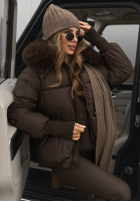 Prešívaná Bunda s kapucňou i futerkiem Little Snowman čokoládová