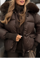 Prešívaná Bunda s kapucňou i futerkiem Little Snowman čokoládová