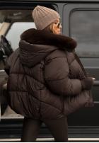 Prešívaná Bunda s kapucňou i futerkiem Little Snowman čokoládová