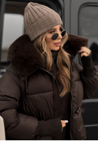 Prešívaná Bunda s kapucňou i futerkiem Little Snowman čokoládová