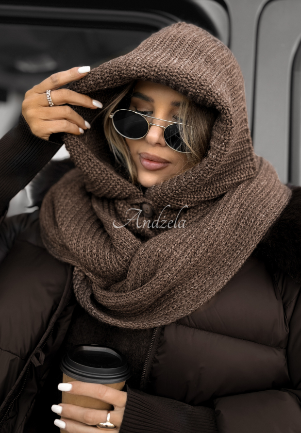 &Scaron;&aacute;l n&aacute;krčn&iacute;k s kapucňou balaclava Shade Of Winter  čokol&aacute;dov&aacute;