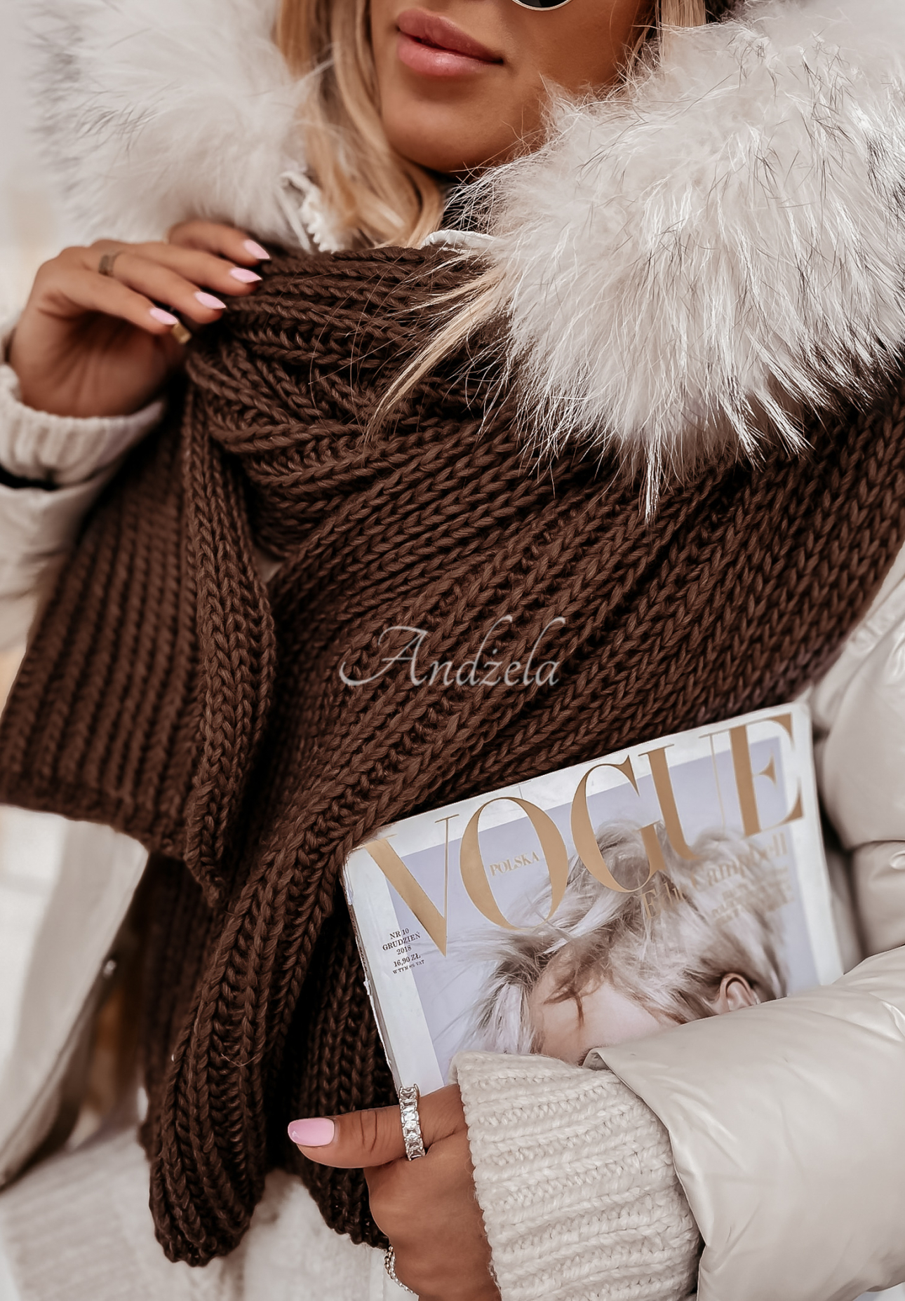 Pletený šálLaponia ciemnoczekoladowy