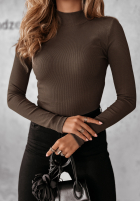 Prążkowana Blúzka z półgolfem Believe In Tomorrow ciemnoczekoladowa