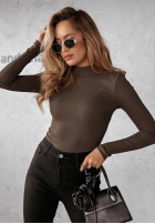 Prążkowana Blúzka z półgolfem Believe In Tomorrow ciemnoczekoladowa