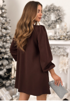Šaty z bufiastymi rękawami Just One Kiss čokoládová