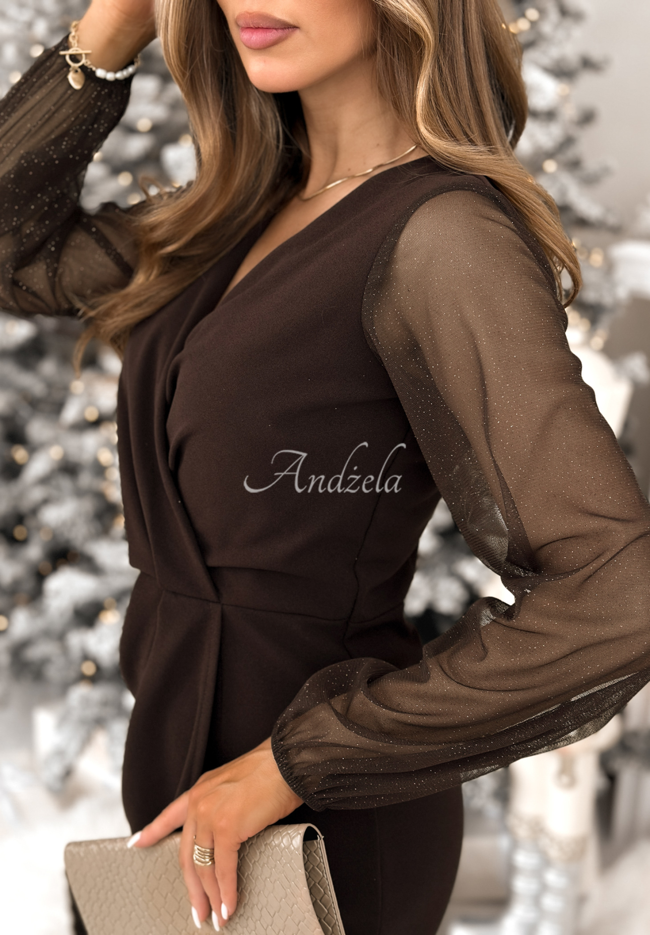 Mini šaty s ozdobnými rukávmi Sweet Gifts čokoládová