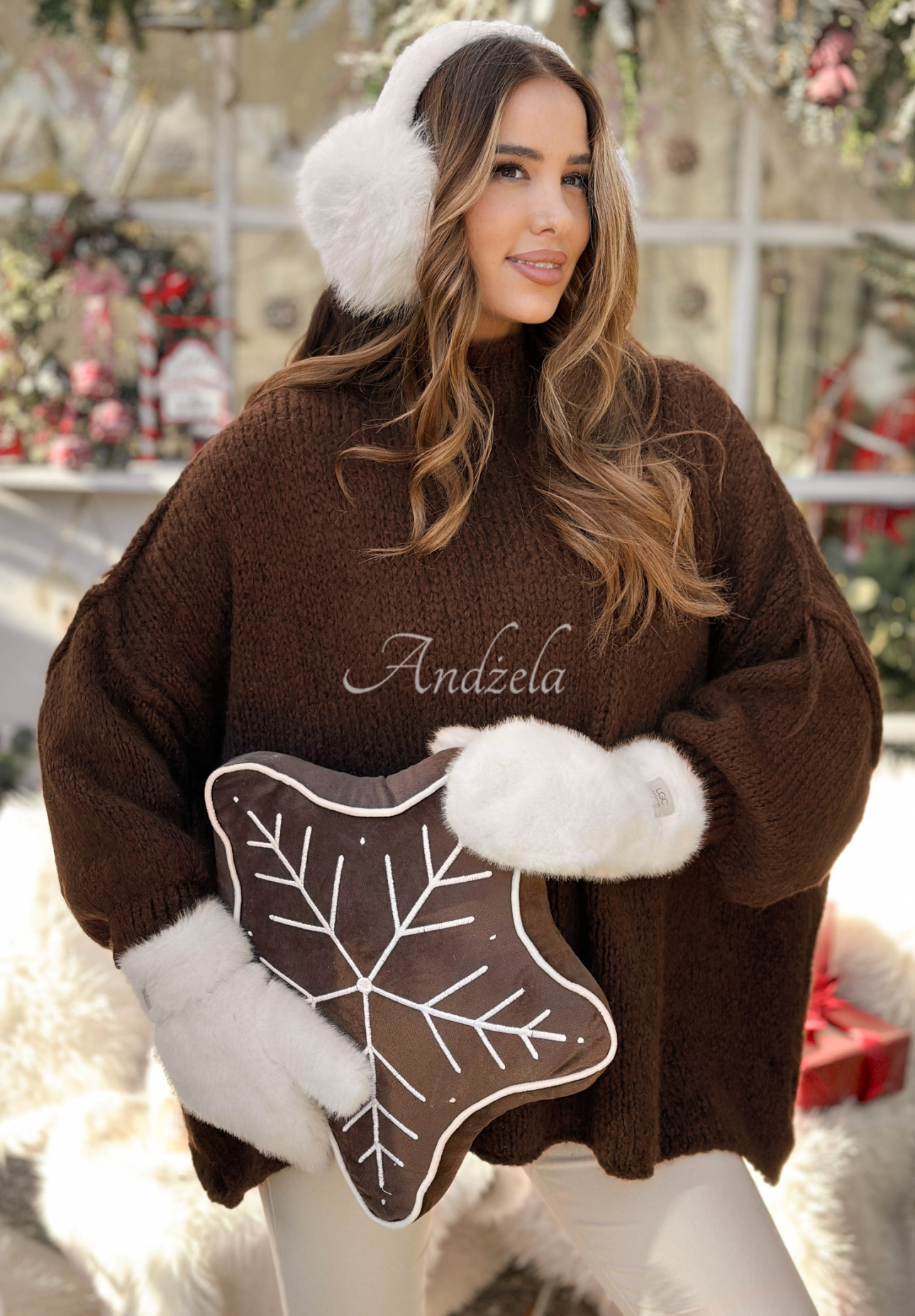 Oversize sveter s vlnou a viskózou October Chill čokoládový