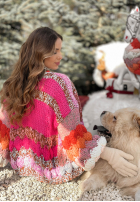 Krótki ozdobnie pleciony kardigan Cup Of Hot różowo-béžový