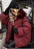 Prešívaná Bunda z futerkiem Cold Without You bordová