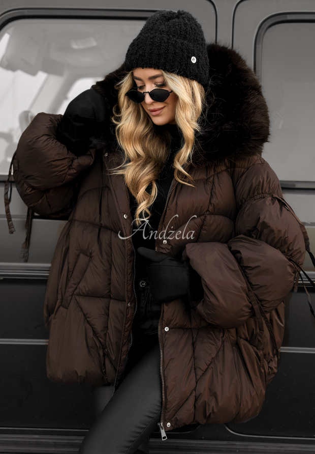 Pre&scaron;&iacute;van&aacute; bunda s kožu&scaron;inou Cold Without You čokol&aacute;dov&aacute;