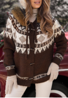 Vzorovaný Sveter z futerkiem Christmas Fireplace čokoládový